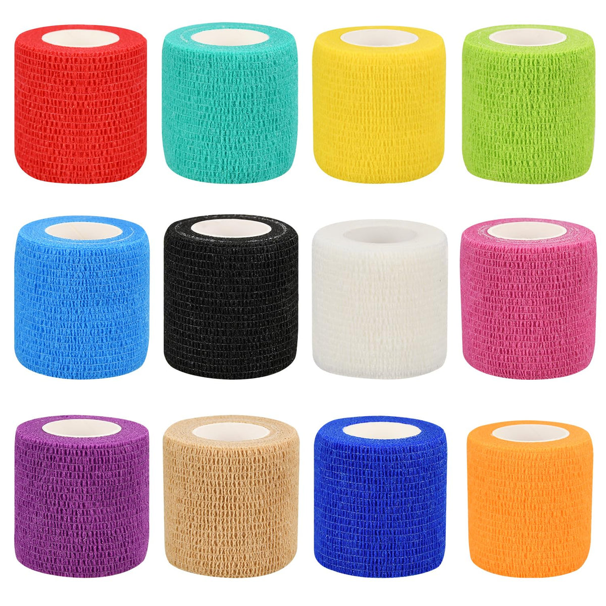 12pcs Self Adhesive Bandage Wraps, 2in 5 Yards, Multicolor
