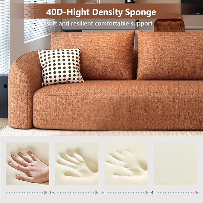 138.6" Modular Sectional Couches Luxury Modern Curved Back U-Shape Sofa Set with Ottoman,Minimalist Comfy Boneless Cloud Couch for Living Room Apartment,(Right Facing Chaise,Orange)