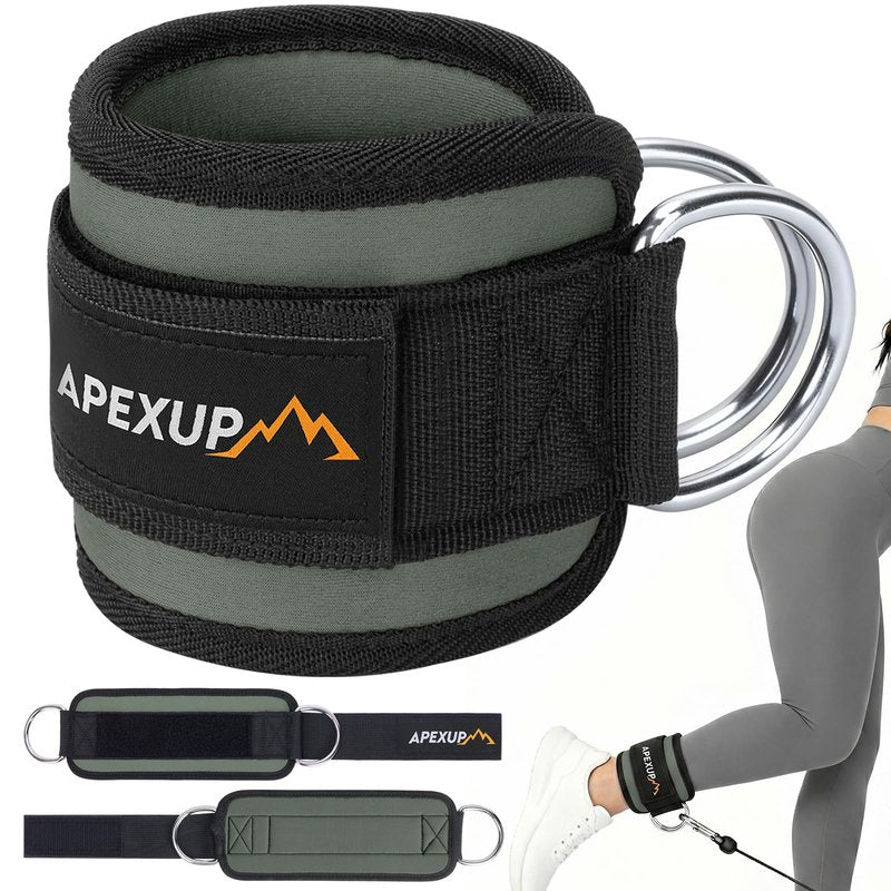 APEXUP Ankle Strap for Cable Machine, Ankle Resistance Bands, Cable Kick Back Straps for Gym, Glute Workouts, Leg Extensions, Adjustable Straps with Neoprene Padding (Single, Gray)