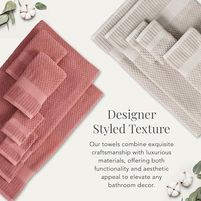 NY Loft 100% Cotton Hand Towel 6 Pack Hand Towel Set | Super Soft & Absorbent Quick-Dry Hand Towels 16" x 28" |Textured and Durable Cotton | Trinity Collection (6 Pack Hand Towel, Rose)