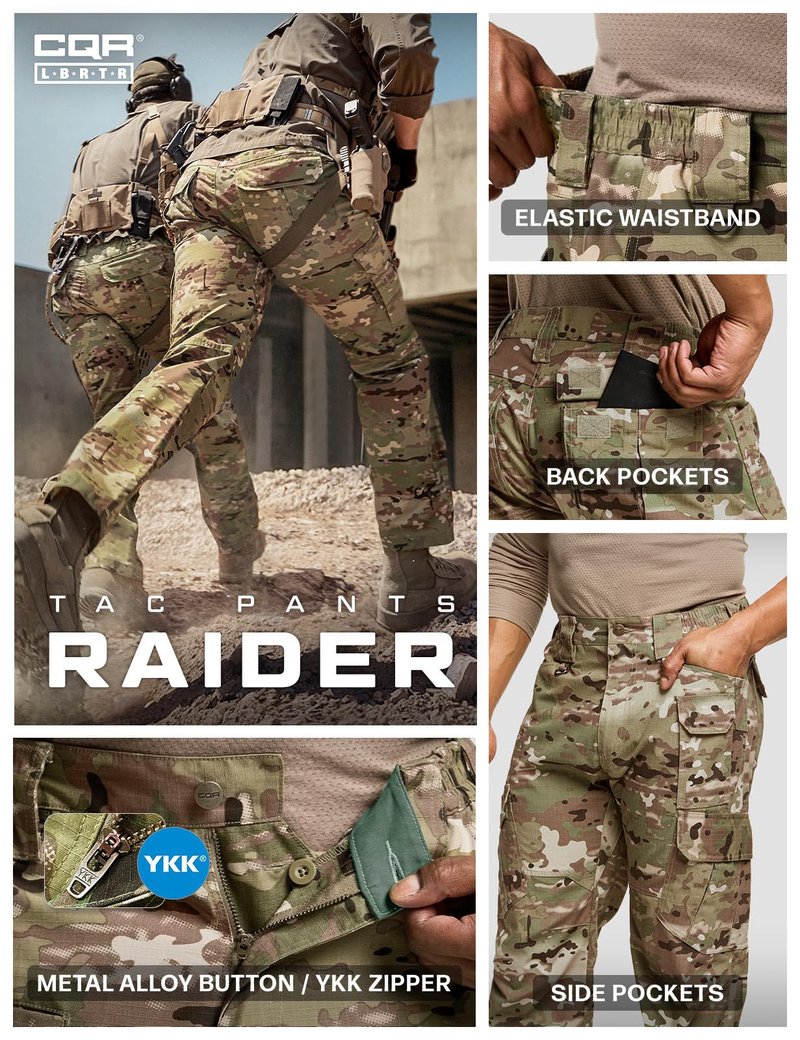 CQR Men's Tactical Pants, Water Resistant Ripstop Cargo Pants, Lightweight EDC Work Hiking Pants, Outdoor Apparel, Duratex Mag Pocket Utility Camo, 32W x 34L
