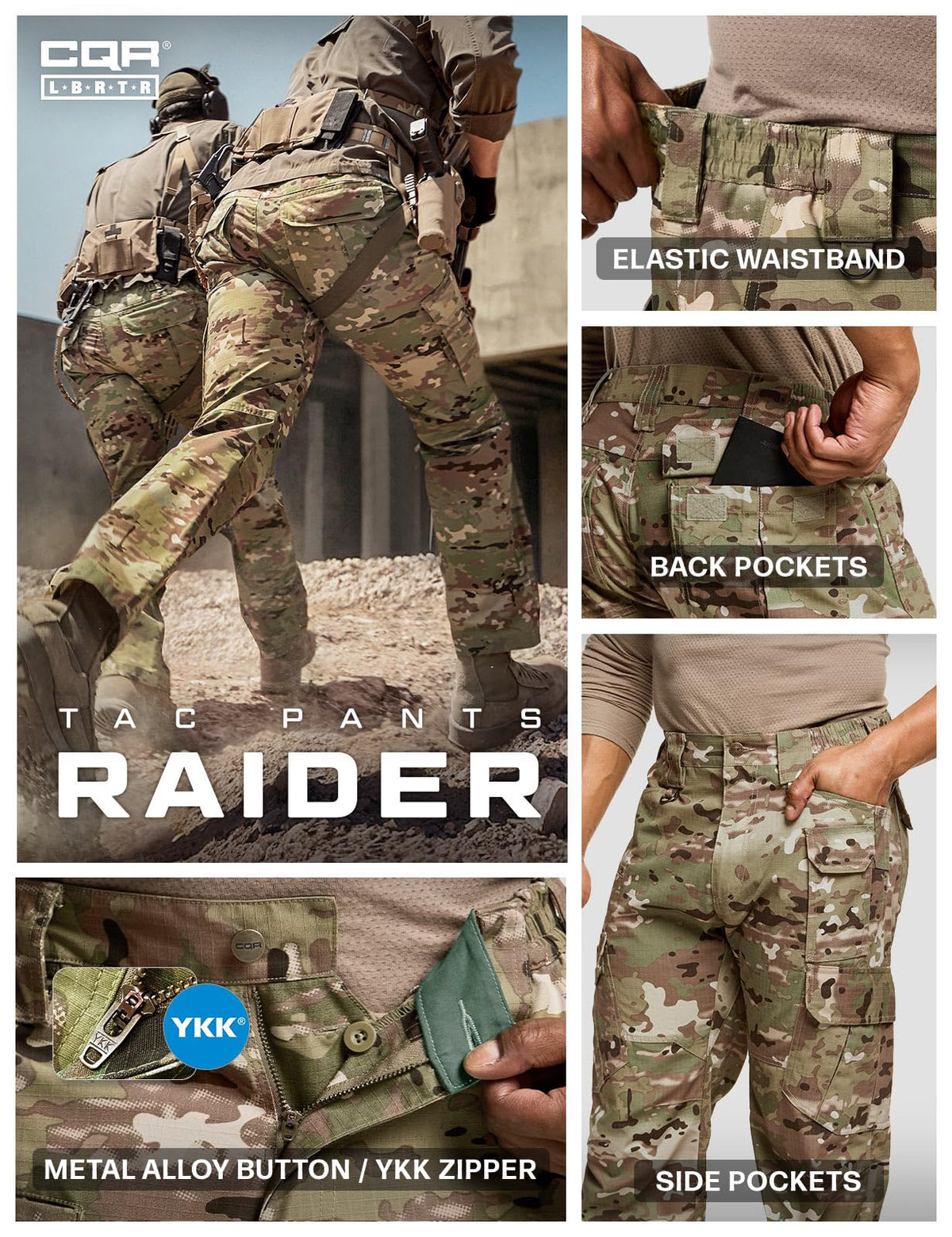 CQR Men's Tactical Pants, Water Resistant Ripstop Cargo Pants, Lightweight EDC Work Hiking Pants, Outdoor Apparel, Duratex Mag Pocket Utility Camo, 38W x 34L