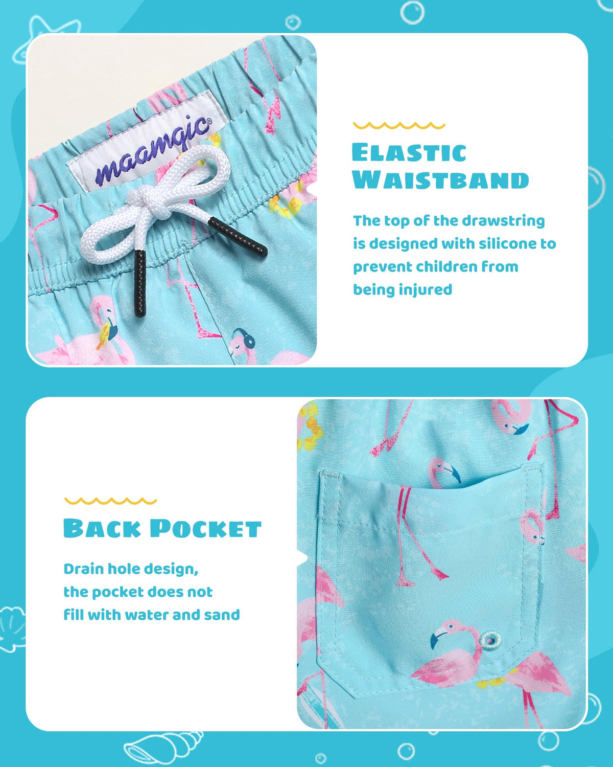 maamgic Boys Swim Trunks with Compression Liner Toddler Stretch Swim Shorts Quick Dry Swimming Trunks Boxer Brief 2 in 1 Beach Shorts Aloha Flamingos 8