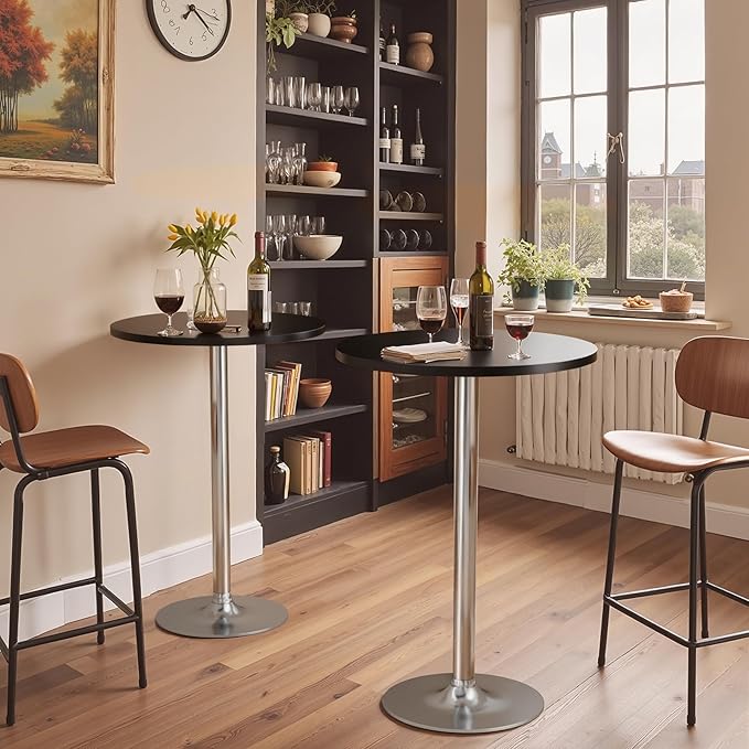 Homall Round Dining Table Bistro Pub 23.8 x 39.5 Inches Bar Table for Kitchen, Dining Room (2, Black-Silver)