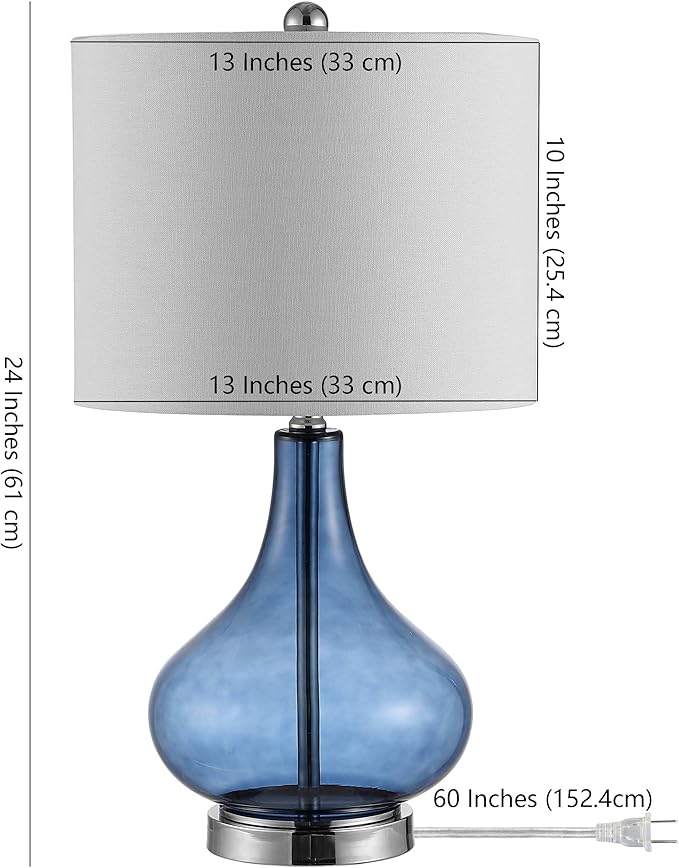 SAFAVIEH Lighting Collection – Brooks Modern Blue Glass 24-Inch Table Lamp, LED Bulb Included, Bedroom Living Room Home Office Nightstand Desk (TBL4254B)