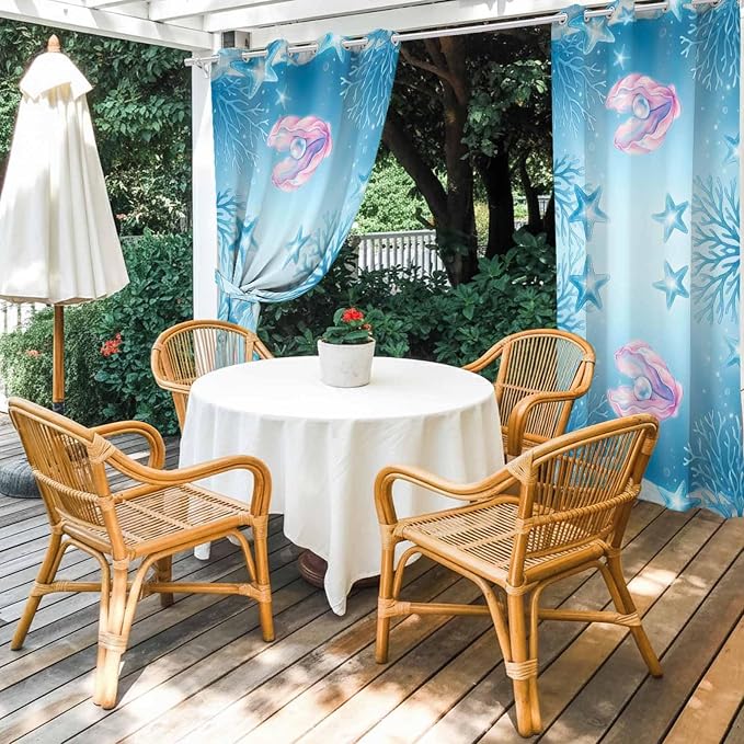 Ocean Shell Outdoor Curtains for Patio Corals Starfish Summer Marine Waterproof