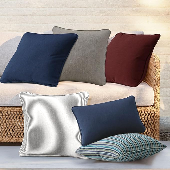 Sunbrella Decorative Outdoor Water Repellent Throw Pillows with Inserts, Set of 4, 18" x18" Pillows for Patio, Backyard, Bed, Couch, and Patio Furniture, Cast Shale