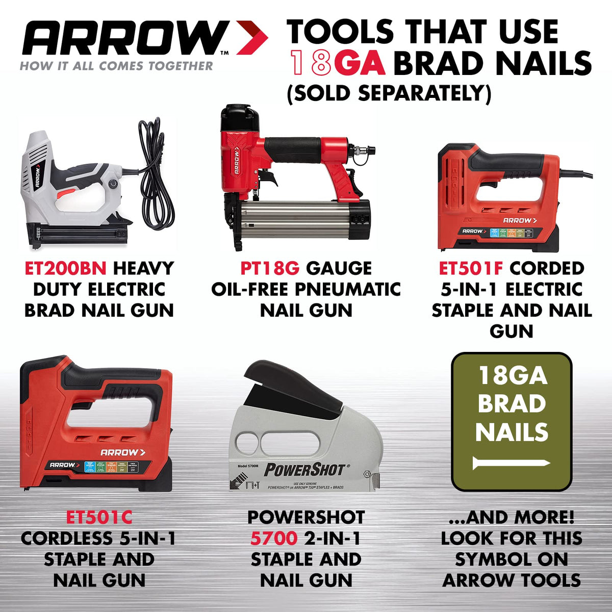 Arrow BN1810CS 18-Gauge Steel Brad Nails for Molding, Cabinets, Framing, Trim, and Finishing, Safe to Use with Electric or Battery Powered Nailers, Steel, 5/8 Inch, 1000 Count (Pack of 1)