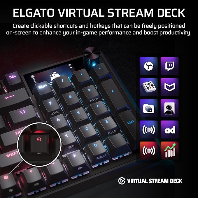 Corsair Vanguard 96 Wired Mechanical Gaming Keyboard – 96% Layout, MLX Fusion Tactile Switches, 8000Hz Polling, LCD Display, Virtual Stream Deck, G-Keys, SOCD Flashtap, QWERTY US – Black