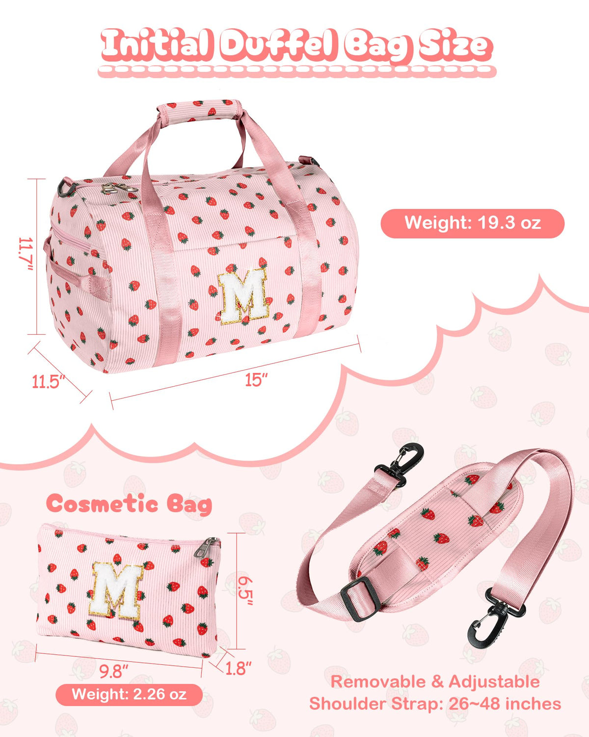 Vogewood Teenager Girl Gift Ideas, Girls Gym Bag, Kids Personalized Weekend Duffel Bags with Shoe Compartment, Initial Travel Tote with Makeup Bag, Holiday Gift Set (Letter W)