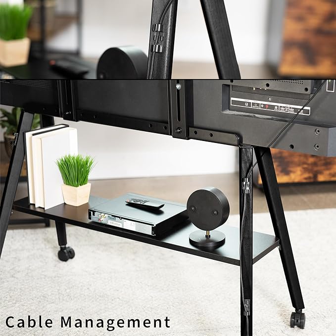VIVO Rolling Artistic Easel 43 to 75 inch LED LCD Screen Mobile Studio TV Display Stand, Wood Accessory Shelf, Adjustable TV Mount with 4 Legs, Black, STAND-TV75RB