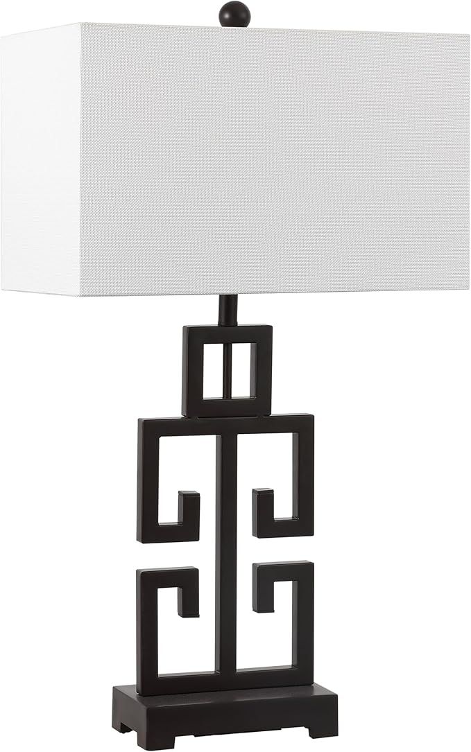 SAFAVIEH Lighting Collection – Greek Key Table Lamp Set of 2 – Oil-Rubbed Bronze Base with White Fabric Shade, LED Bulbs Included, 29-Inch Bedroom Living Room Desk Lamps (LIT4305B-SET2)