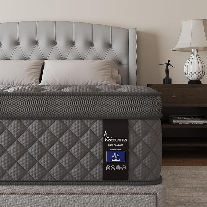 Full Mattress, 14 Inch Hybrid Mattresses Grey Euro Top Medium Firm for Back & Lumbar Support, 100 Night Trial, Individual Pocket Spring Bed for Motion Isolation & Pressure Relief