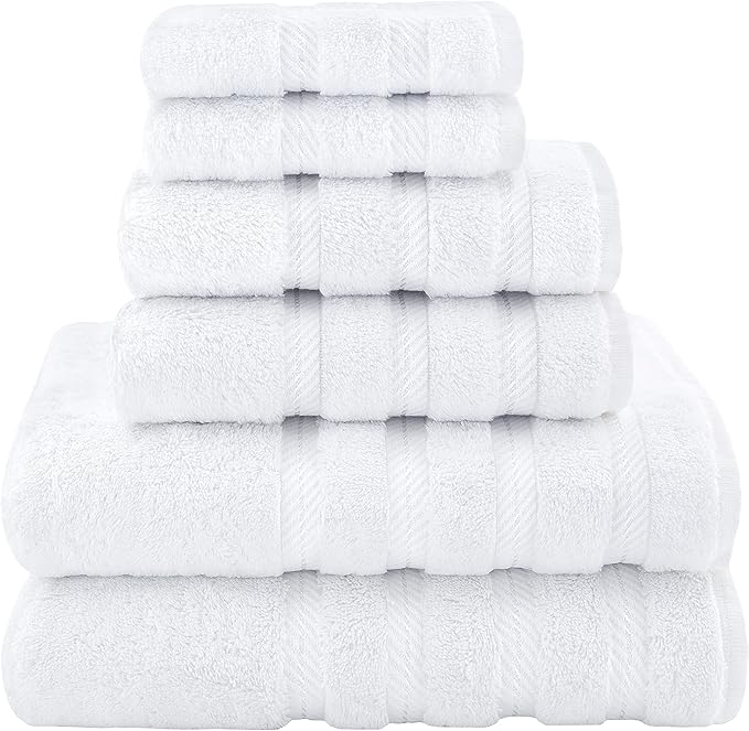 American Soft Linen Luxury 6 Piece Towel Set, 2 Bath Towels 2 Hand Towel 2 Washcloths, 600 GSM 100% Cotton Turkish Towels for Bathroom, White Towel Sets