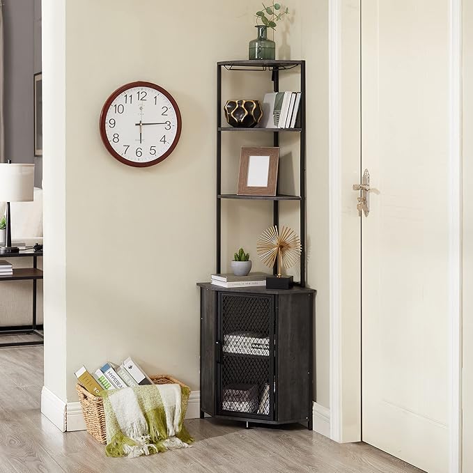 VECELO Corner Cabinet, Tall Storage Shelf, Bookshelf Display Shelves Rack for Living Room, Kitchen, Balcony, Small Space