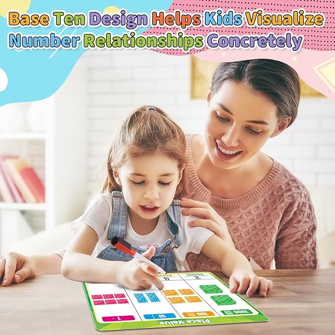 12 Pack Place Value Chart Dry Erase Flash Cards,9" x 12" Base Ten Addition and Subtraction Regrouping Math Manipulatives 1st 2nd 3rd Grade Classroom Must Haves Teacher Homeschool Supplies