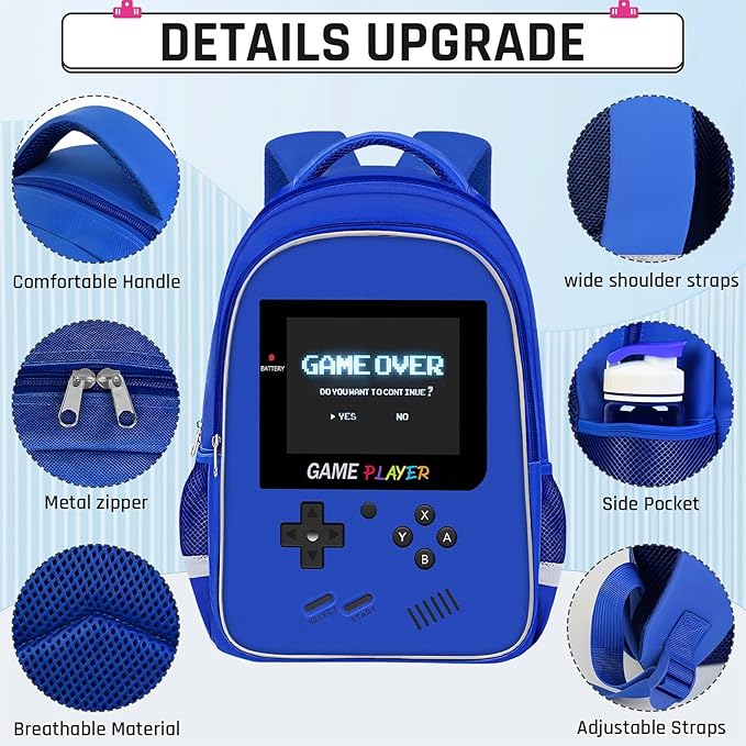 Backpack for School Boys,Gamer Boys Backpack for Elementary Middle School,Student Bookbag for Ages 6-18 Kids Children Teens,17″ Video Game Bookbag Travel Back Pack