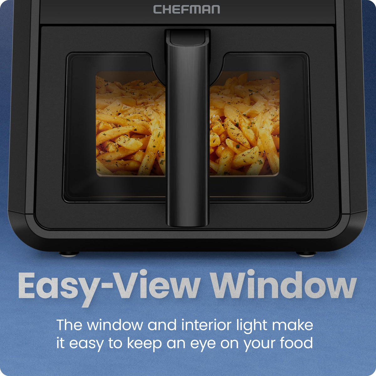 Chefman Air Fryer TurboFry 7-Qt, 6-in-1 High-Powered 450°F Cooking for Crispier Results, Compact Space-Saving Design, Air Fry, Bake, Broil, Reheat, Dehydrate, Defrost, Fast & Even Cooking – Black
