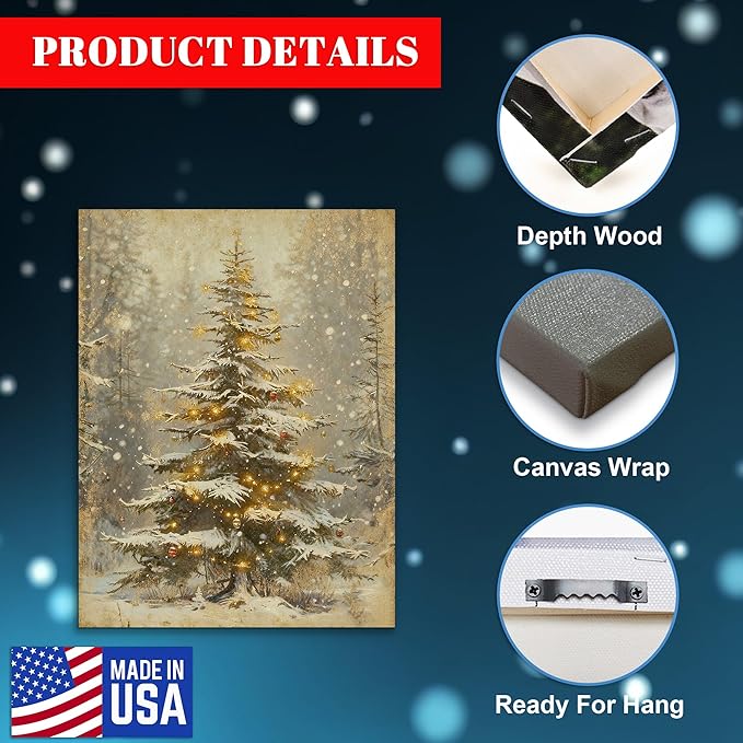 Framed Christmas Pictures Wall Decor,Vintage Pine Tree Prints,Winter Christmas Canvas Wall Art Decoration for Bedroom Bathroom Living Room Rustic Xmas Holiday Gifts (Christmas Tree 2, 16'' X 24'')