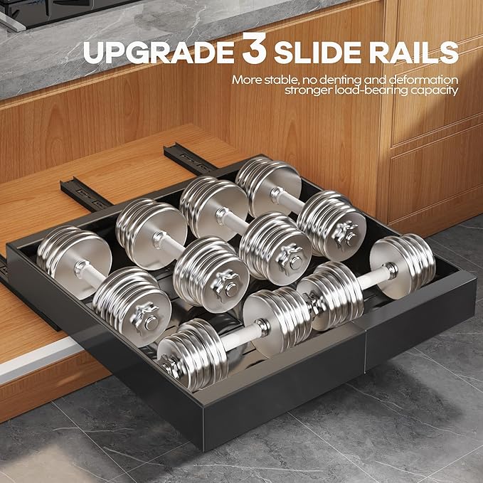 2 Pack Expandable Pull Out Cabinet Organizer 16.5"Deep With Raising Pad for Framed Cabinets,Upgrade 3 Slide Rails Slide Out Drawers,No Drill Roll Out Shelves,Adjustable Width 12.2"-20.4"Black