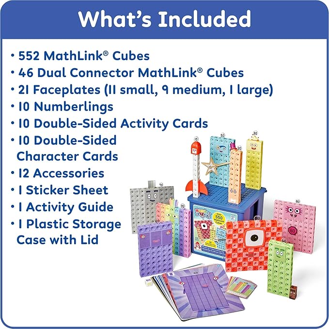 hand2mind Numberblocks Heroes with Zeroes MathLink Cubes Activity Set, Preschool Learning Activities, Math Manipulatives Kindergarten, Counting Blocks, Number Linking Cubes, Kids Educational Toys