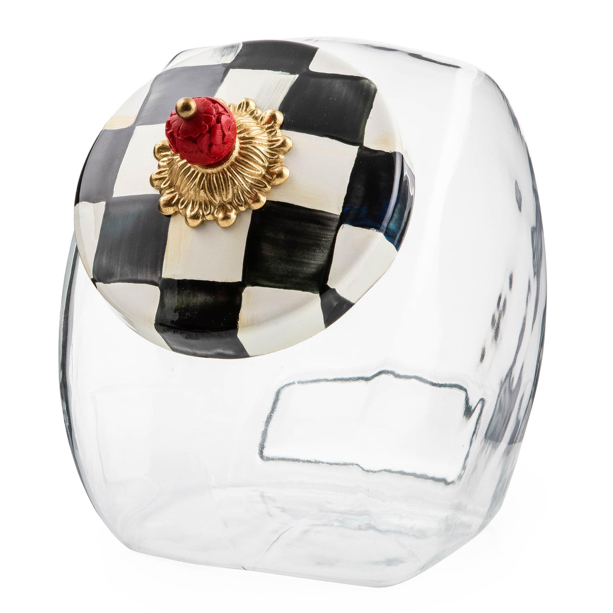 MACKENZIE-CHILDS Glass Cookie Jar with Lid, Gray-and-White Sterling Check