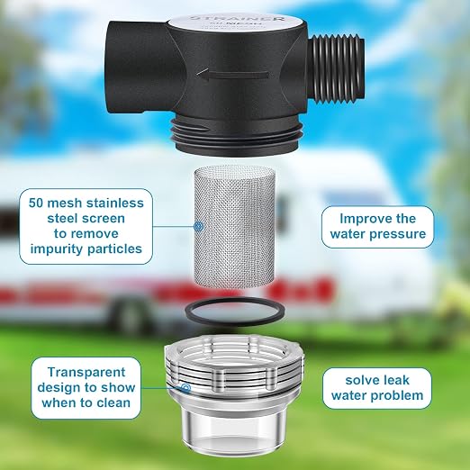 Dreyoo RV Water Pump Strainer Filter, 1/2 Twist On Pipe Strainer, 1/2 x 14 NPT