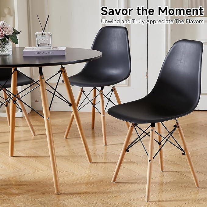 Round Dining Table Set for 4 31.5" Wood Dinner Table Circle Dining Table Kitchen Table Chairs Set of 4 with Wood Strip Base for Kitchen Living Room Space Saving Apartment(Black)