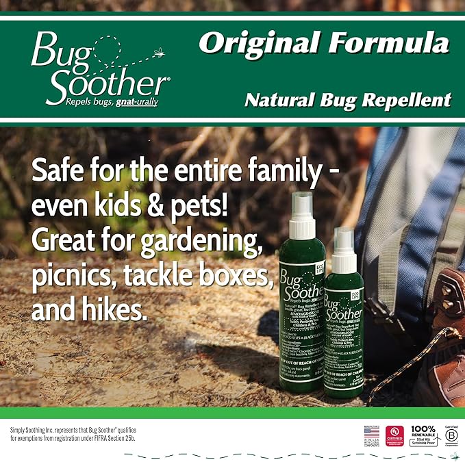 Bug Soother Spray 8 oz - Natural Insect, Gnat and Mosquito Repellent & Deterrent - Safe Bug Spray for Adults, Kids, Pets, & Environment - Made in USA