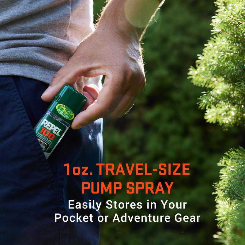 Repel 100 Insect Repellent, 1 Ounce, With DEET, 10-Hour Protection Long-Lasting Insect Repellent Travel Pump Spray Repels Mosquitoes, Ticks, Gnats, Biting Flies, Chiggers And Fleas, 6 Pack