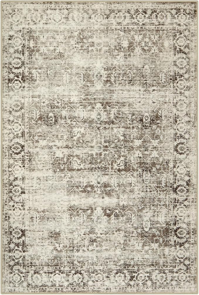 Lahome Washable Rug 6x9 Beige Area Rugs for Living Room,Boho Soft Room Rugs for Bedroom Indoor Carpet,Vintage Non-Slip Low-Pile Accent Rugs Dining Room Office Playroom(6 x 9,Beige)