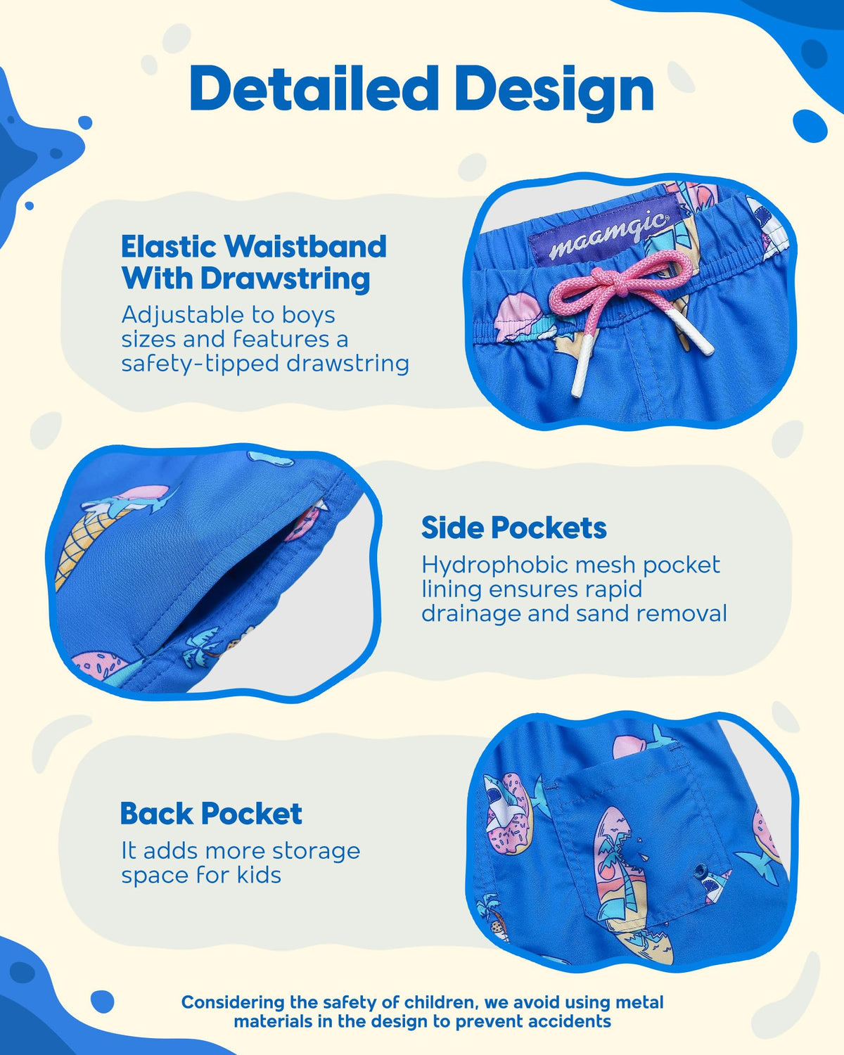 maamgic Boys Swim Trunks Toddler Swim Shorts Little Boys Bathing Suit Swimsuit Toddler Boy Swimwear Ice Cream Blue 10-12 Years
