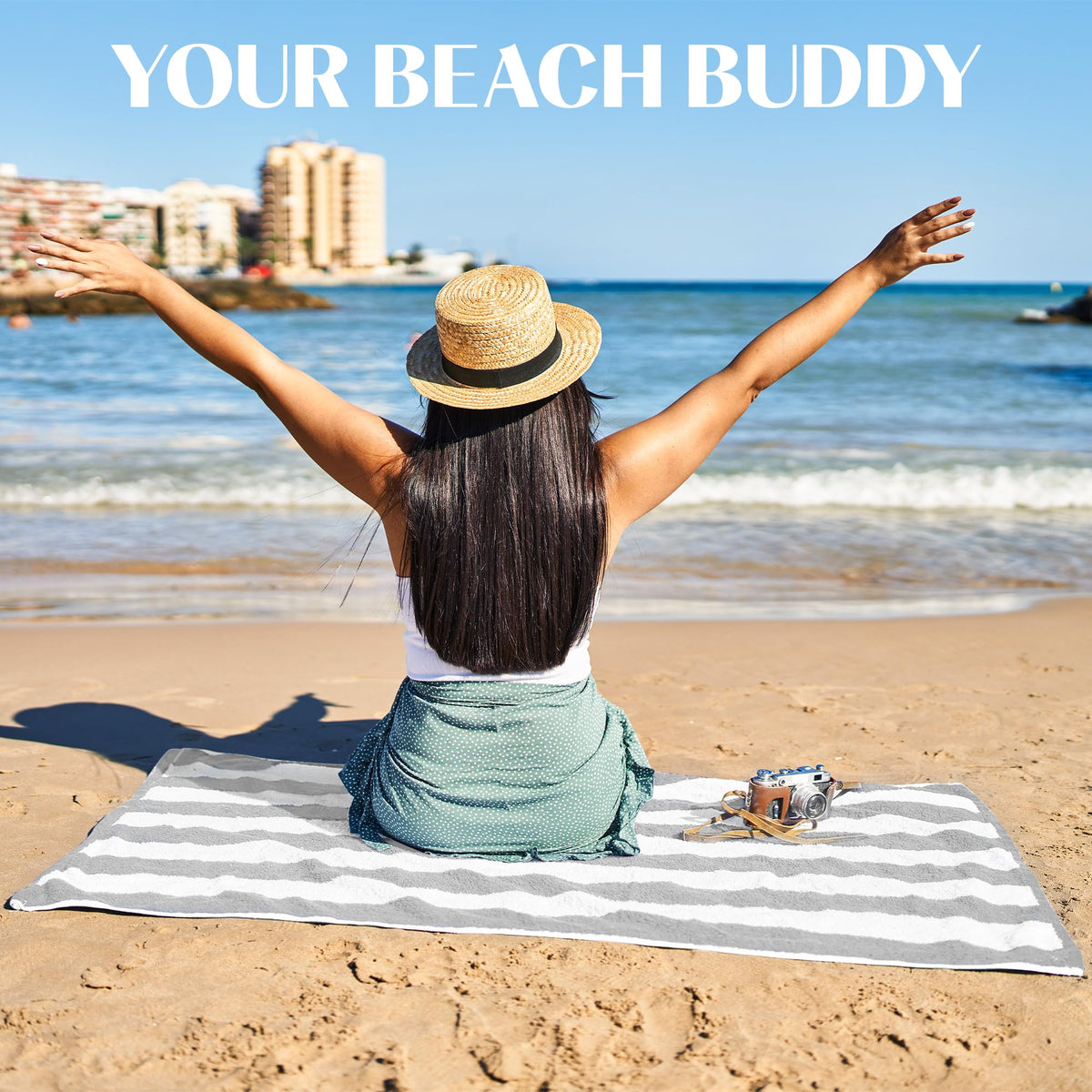 Bliss Casa Beach Towels — 4 Pack, 30 x 60 in — Premium Cotton-Rich Blend, Soft, Absorbent & Quick-Dry Pool Towels, Oversized Cabana Stripes Pool Towel
