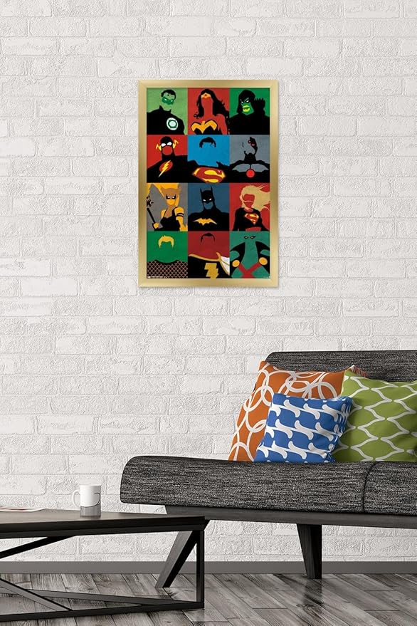 Trends International DC Comics - Justice League - Minimalist Wall Poster, 14.725" x 22.375", Gold Framed Version