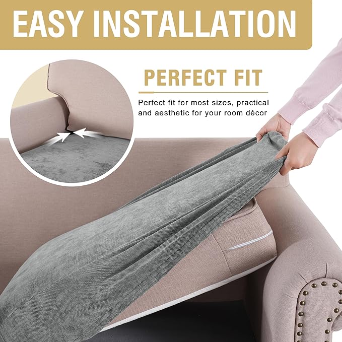 H.VERSAILTEX Stretch Chenille Couch Cushion Cover Soft Sofa Covers Individual Seat Couch Slipcover Sets Furniture Protector Seat Cushion Sofa Cover (3 Piece Sofa Cushion Covers, Grey)