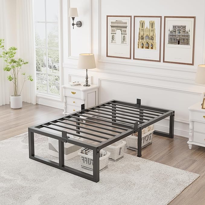 16 inch Twin Bed Frame,3500 lbs Heavy Duty Metal Platform,Steel Slats Support/No Box Spring Needed/Noise Free/Non-Slip/Easy Assembly