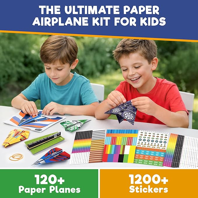 Doctor Jupiter Paper Airplane Book Kit for Kids Ages 6+ | Make & Fly 120+ Paper Airplanes with 1200+ Stickers | Birthday Gift Ideas for 6-7-8-9-10 Year Old Boys & Girls | STEM Airplane Toy, Craft Kit