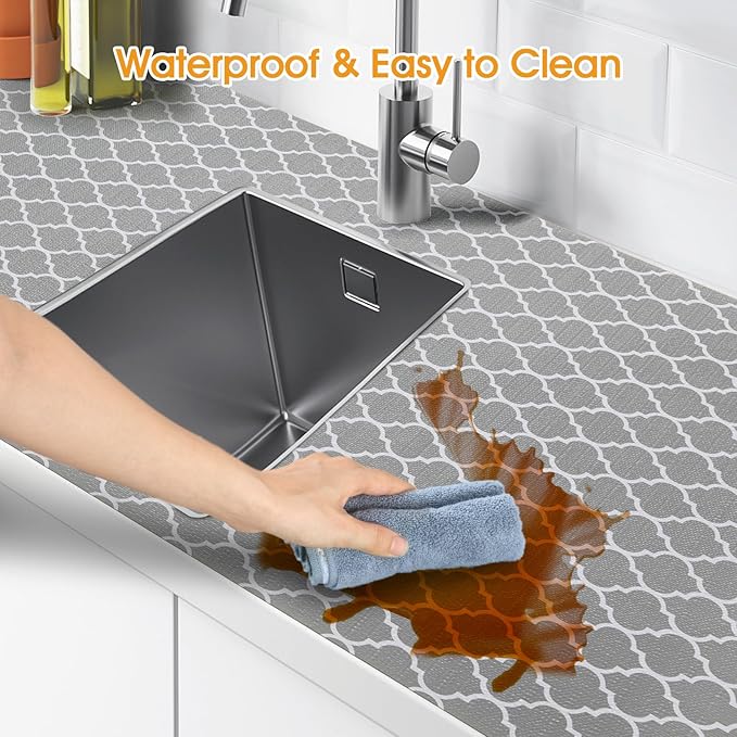 Shelf and Drawer Liner for Kitchen Cabinets Non-Adhesive, Strong Grip Non-Slip Thickened Cabinet Liners for Shelves, Waterproof Mats for Dresser Cupboard, Gray, 23 in x 10 Feet