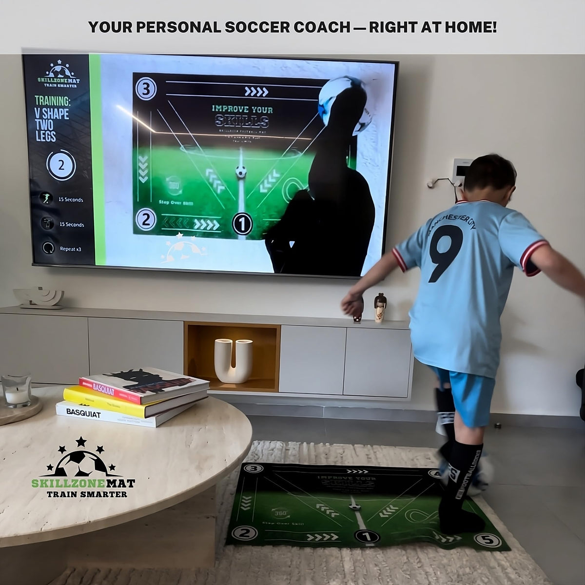 SkillZone Soccer Training Mat – Soccer Dribbling & Footwork Trainer with SkillZone Interactive Training Hub | Soccer Skills & Ball Control Practice for Kids & Teens | Indoor & Outdoor Agility & Coordination Training System (Galaxy Dribble - Match Kit)