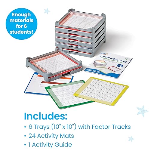 hand2mind Cuisenaire Rod Workspace Trays, Trays and Activity Mats Only, Teaching Fraction Bars, Math Manipulatives, Teacher Must Haves Elementary, Kindergarten Homeschool Supplies (Set of 6)