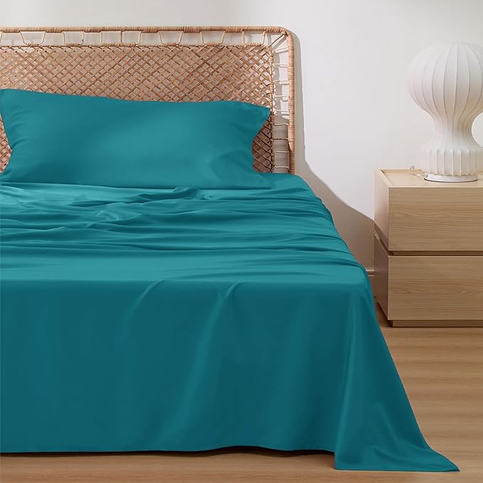 Bedsure Cooling Sheets Twin, Rayon Derived from Bamboo, Breathable & Soft Twin Sheets Set, Deep Pocket Up to 16 Inches, Hotel Luxury Silky Bedding for Hot Sleepers, Turquoise