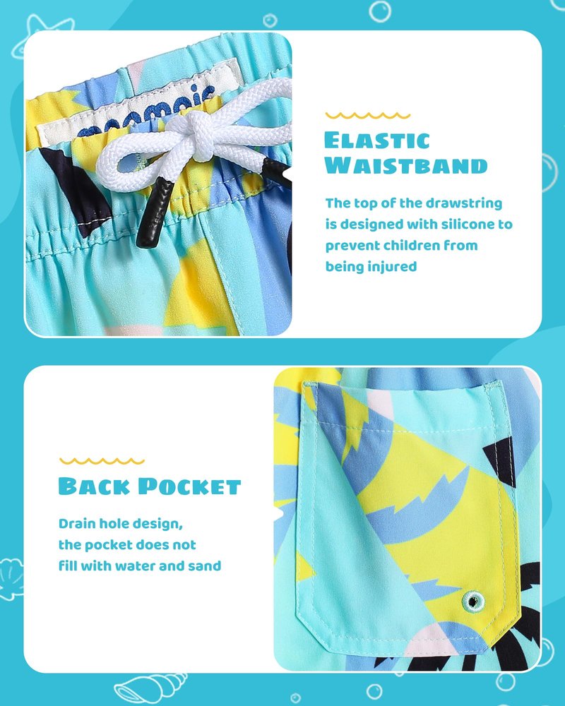 maamgic Boys Swim Trunks with Compression Liner Toddler Stretch Swim Shorts Quick Dry Swimming Trunks Boxer Brief 2 in 1 Beach Shorts Egg Yolk Coconut 2T
