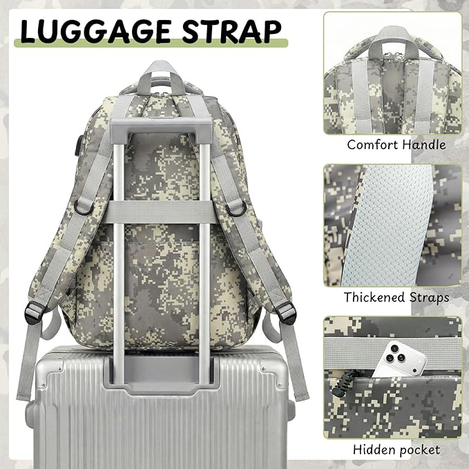School Backpack for Boys - Camo Boys Backpack for Kids Teens Elementary, Middle & High School Bookbag Daypack with Camouflag Design,18″ Large Capacity with Usb Charging Port & Key-chain