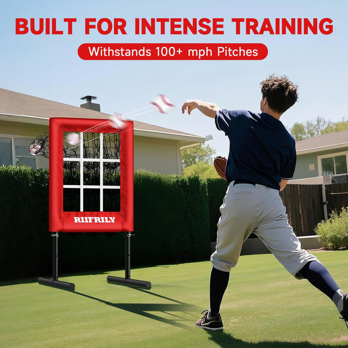 Heavy-Duty 9 Hole Baseball Pitching Net with Pitching Target Pockets, Regulation Size Strike Zone, Portable Adjustable Height Pitcher Training Equipment for Baseball/Softball Practice