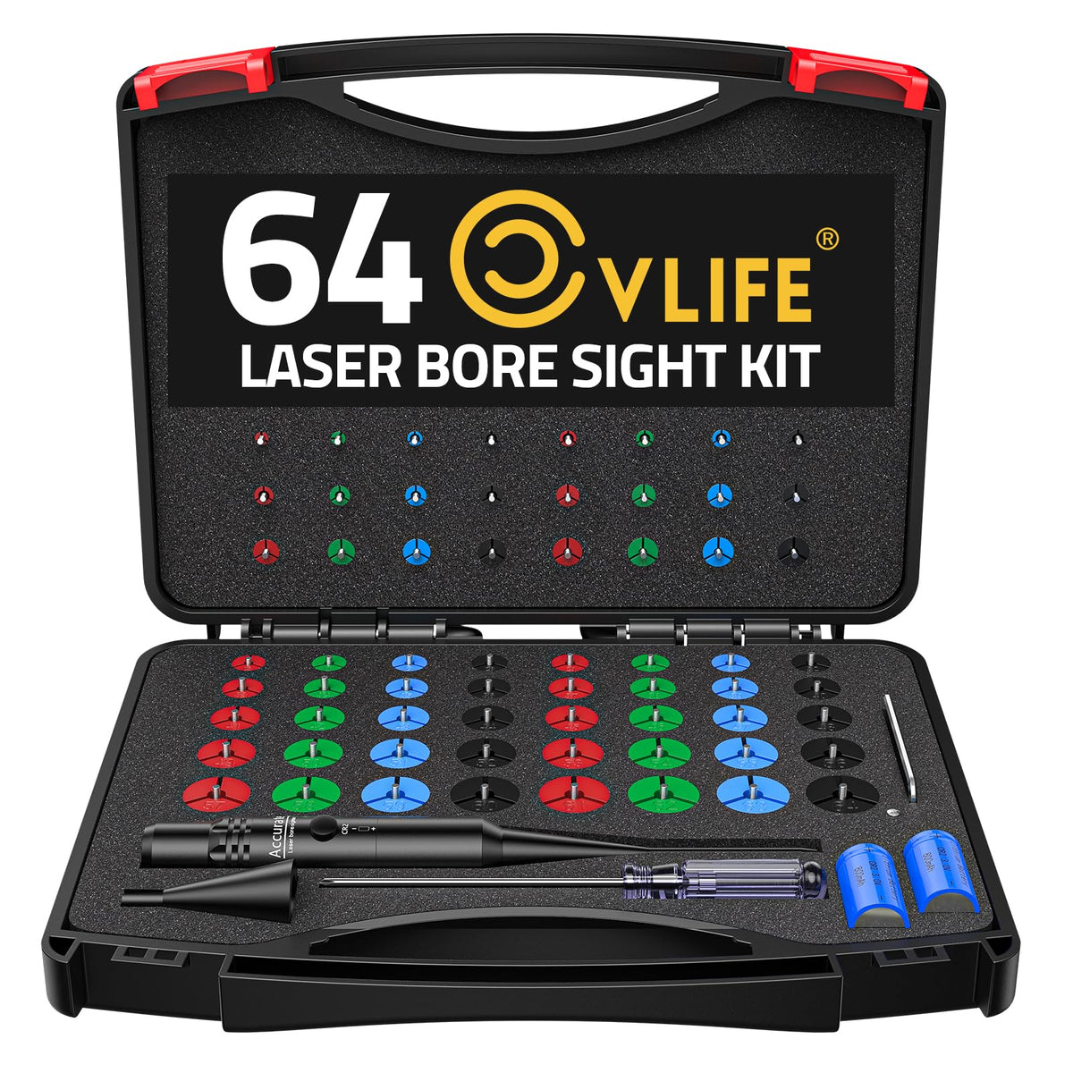 CVLIFE Bore Sight Laser Kit with 64 Adapters fit 0.17 to 12GA Calibers, Professional Green Laser Boresighter Kit for All Gun, Multiple Caliber Bore Laser Sighting Kit for Hunting Rifle Pistol Handgun