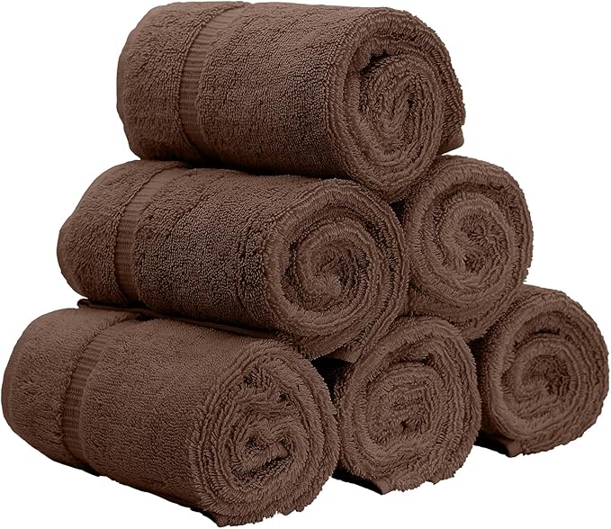 Luxury Hotel & Spa Quality, Quick Dry 100% Turkish Cotton 700 GSM, Eco Friendly Towel, for Bathroom, Gymand Kitchen Dobby Border Soft Hand Towel Set 16 X 30, Cocoa, Hand Towels - Set of 6