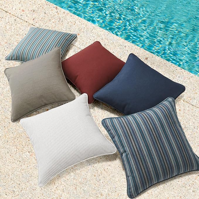 Sunbrella Decorative Outdoor Water Repellent Throw Pillows with Inserts, Set of 4, 18" x18" Pillows for Patio, Backyard, Bed, Couch, and Patio Furniture, Cast Shale