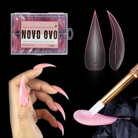 Halloween Curved Stiletto 3D PINK Nail Dual Forms for Poly Gel Extension of Eagle Claw, XL XXL Hawk Curve Sculptural Acrylic Nails, Reusable Molds Nail Art Design 280 Pcs 14 sizes