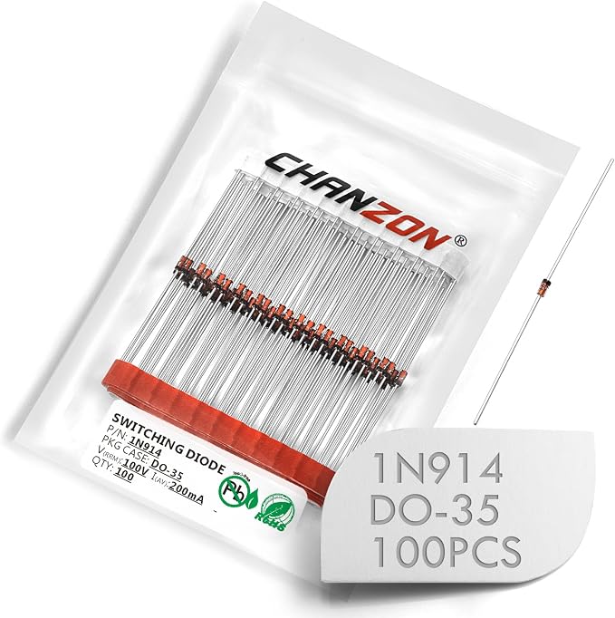 Chanzon 1N914 Small Signal Fast Switching Diodes High-Speed Axial 200mA 100V