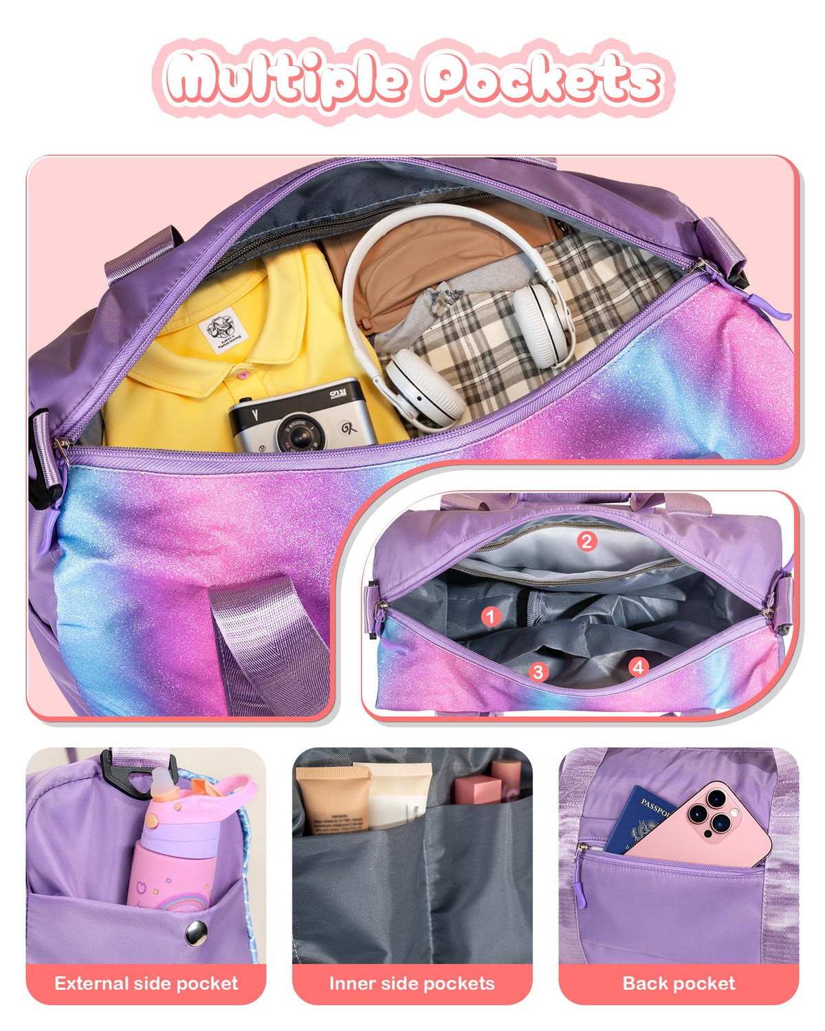 Vogewood Cute Preppy Gifts for Girls-Girl Gym Bag with Shoe Compartment